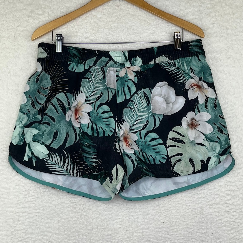World Wide Sportsman Tropical Floral Monstera Swim Shorts Womens L Black Fishing